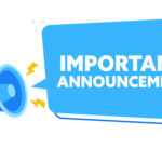 Vibrant Blue Megaphone Announcement Illustration for IMPORTANT ANNOUNCEMENT with Hand Holding Sign